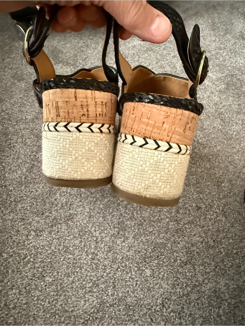 Zara Black Woven Cork Platform Wedges